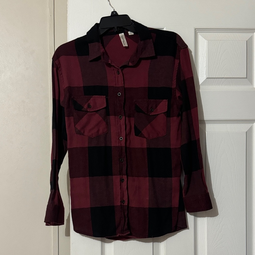 Red and Black Plaid Button-Up Shirt